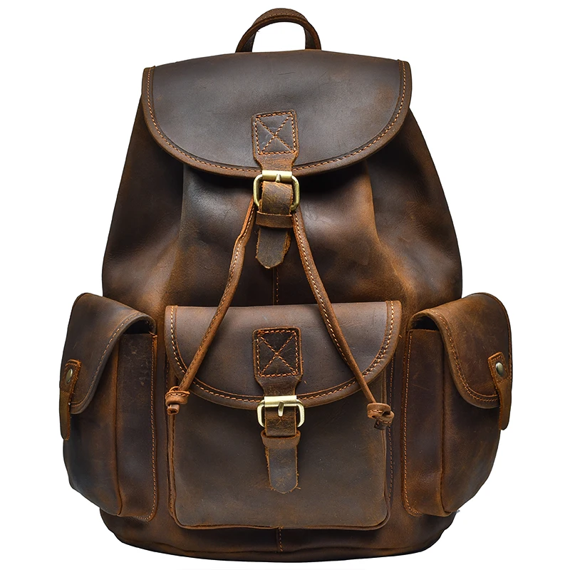Men's Backpack Large Capacity Male Leather Travel Backpacks Drawstring Bag Retro Classic Original Handmade Crazy Horse | Багаж и сумки
