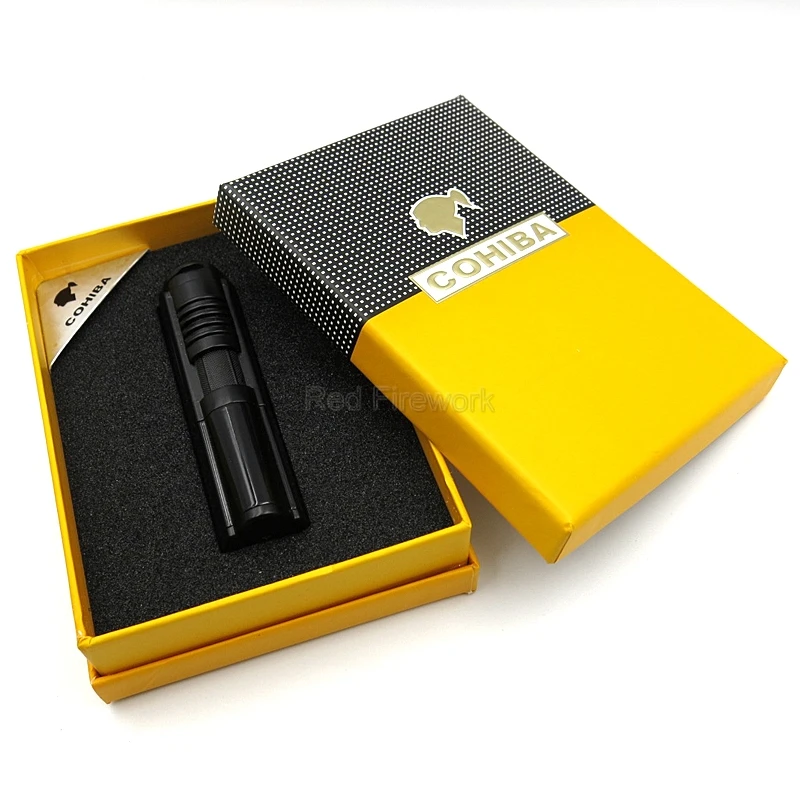 COHIBA porket мини металлический ветрозащитный фонарь многоразовая Зажигалка для сигар Cohiba курительная зажигалка с подарочной коробкой