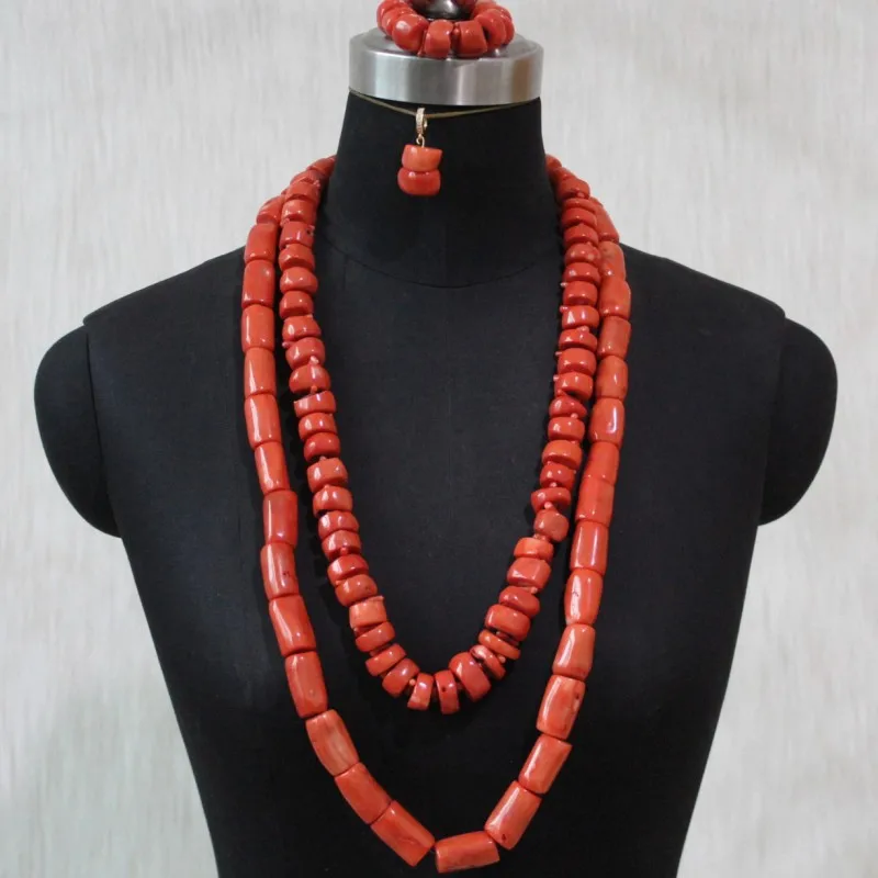 Свадебное Ожерелье Набор нигерийский 2 слоя 13 мм 32 дюйма Африканский бисер