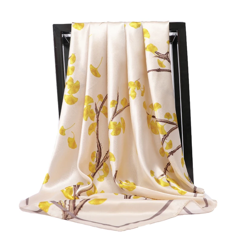 

Fashion Kerchief Women Hijab Scarf Bandana For Head Floral Print Silk Satin Hair Scarfs Female 90*90cm Square Shawls and Scarves