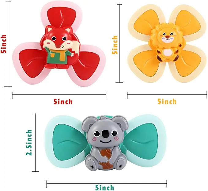 

3PCS Spin Sucker Baby Bath Toys,Suction Cup Spinning Top Toy,Cartoon Animal Dining Chairs Spinning Tops,Early Learner Toy
