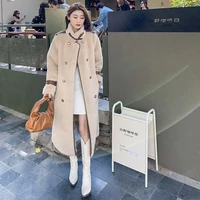 2021 winter long warm thick faux fur coat women with belt loose casual stylish korean fashion jackets double breasted overcoat
