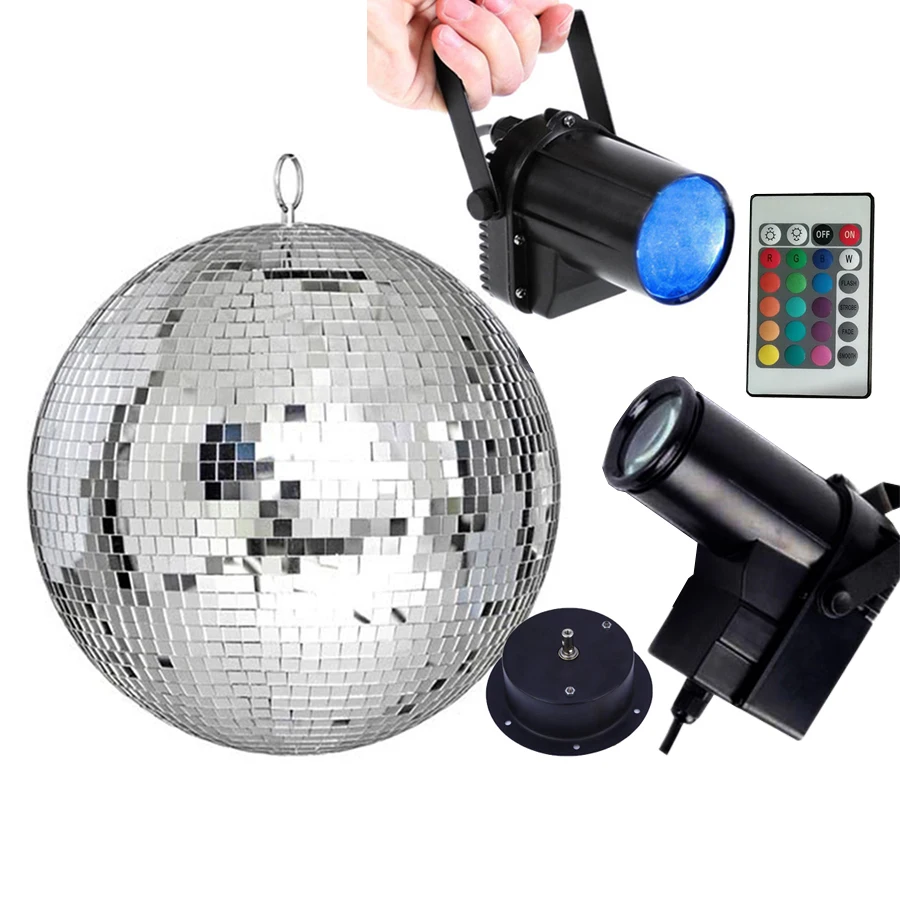 10/20/25/30CM Sliver Disco Mirror Ball & Motor & 10W RGB Beam Pinspot Lamp Reflective Disco Ball For Wedding Party Stage Decor