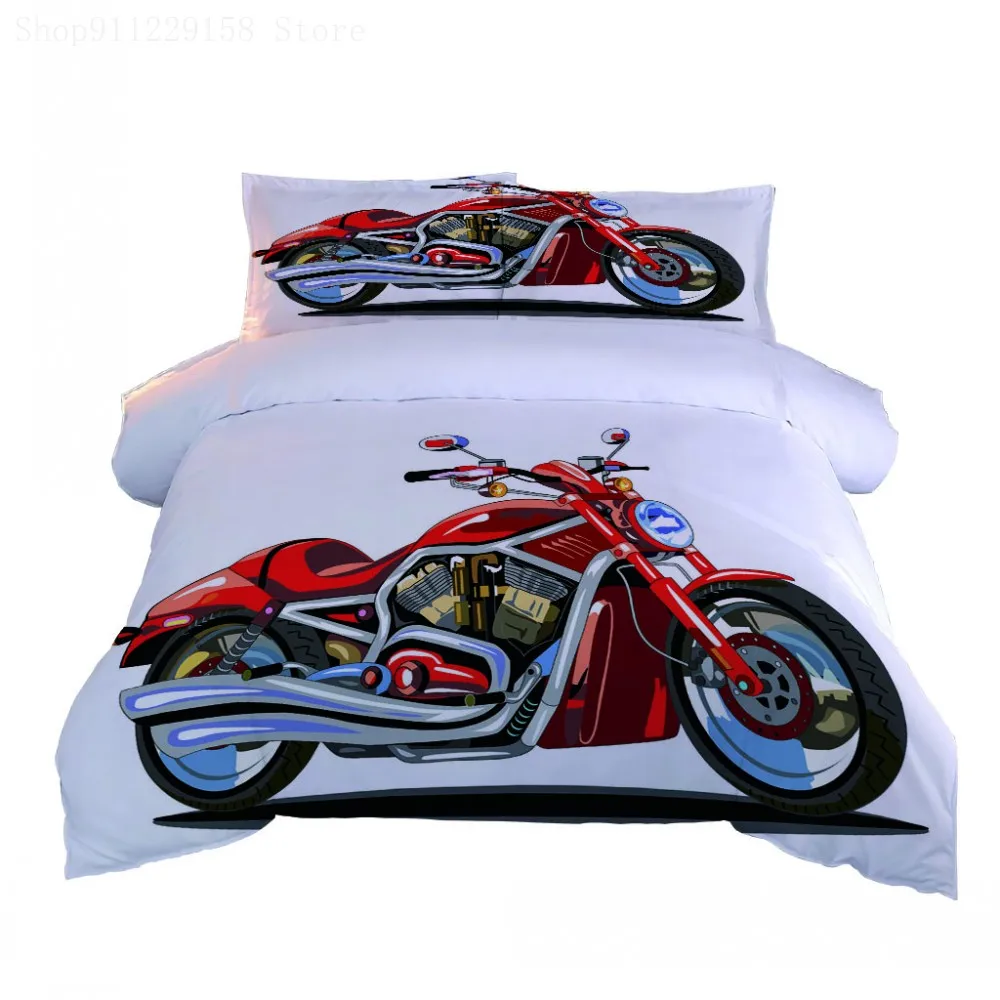 

Bedroom Duvet Cover Red Motorcycle White Beding Set Boy Bedding Set Luxury Microfiber Household Products