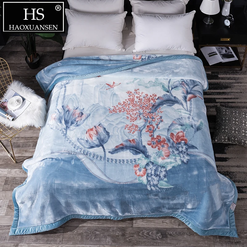 Голубое одеяло 4 2 кг с живописным рисунком облачно Двухслойное супер мягкое