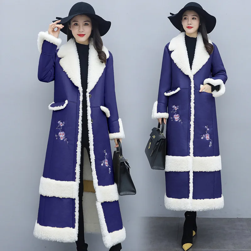

Winter 2020 new fashion simple wind embroidered fur one body warm cotton coat jacket medium length coat