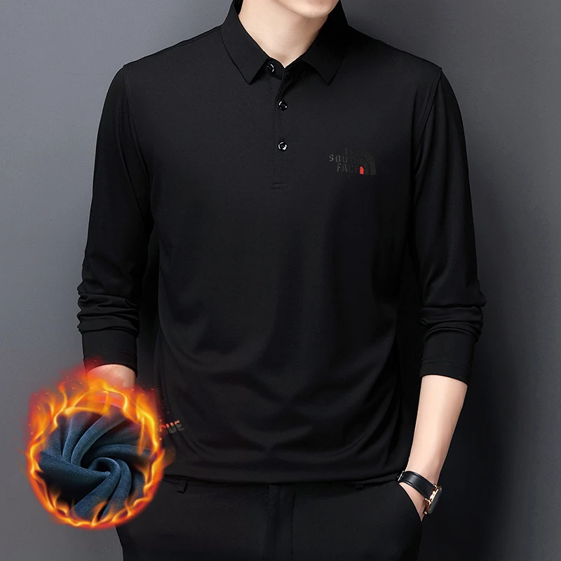 

New Outfit Pure Color Long-Sleeved Men T-Shirt Unlined Upper Garment Fall Winter Tees Cotton Clothes