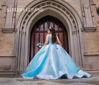 sky blue v neck ball gown quinceanera dresses beading sweet 16 dress celebrity party gowns graduation