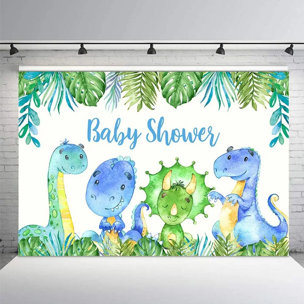 

Dinosaurs Boy Baby Show Photo Studio Background Safari Jungle Wild Green Palm Leaves It's A Boy Party Decoration Banner Backdrop