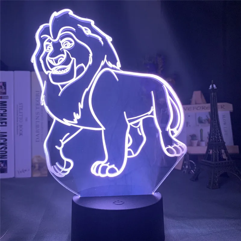 Мультфильм ночник Король Лев Simba светодиодный 3d свет изменение цвета Новинка