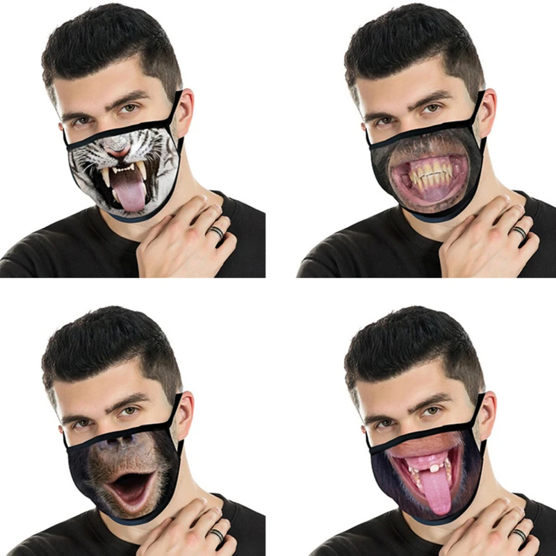 

Рождественская забавная маска для взрослых, маска с 3D принтом животных, зимняя теплая Пылезащитная маска, модная дышащая маска смываемая ма...