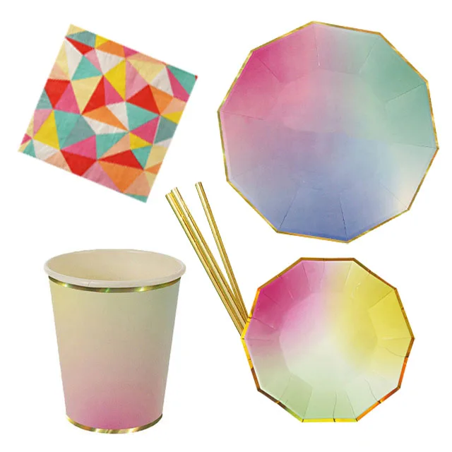 Розовые вечерние чные принадлежности в виде единорога на 8 человек украшения для