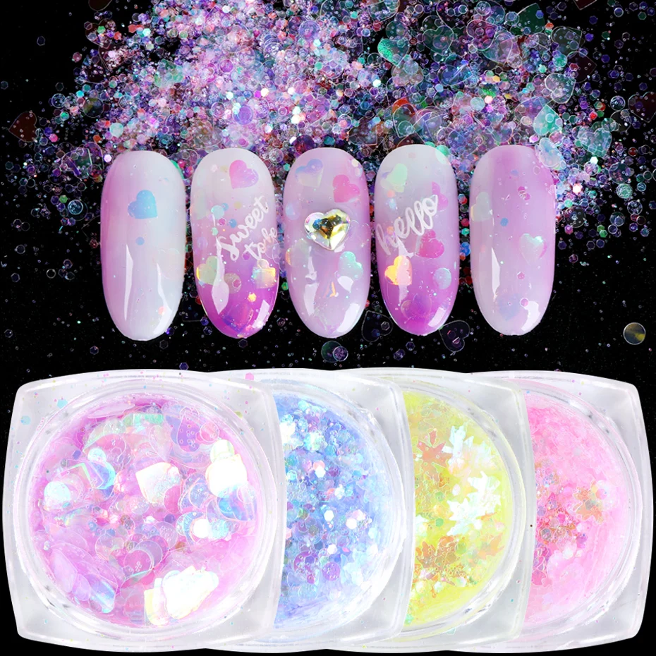 1 коробка с блестками для дизайна ногтей голографический дизайн сердечками и
