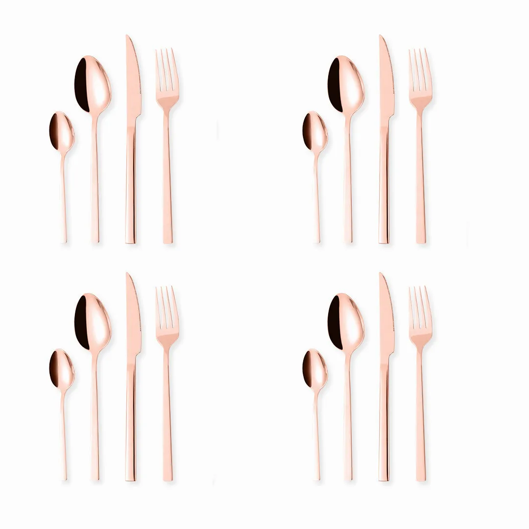 16Pcs Rose Gold Cutlery Set Stainless Steel Tableware Set Kitchen Set Dinnerware Mirror Forks Spoons Knive Dinner Set Tableware