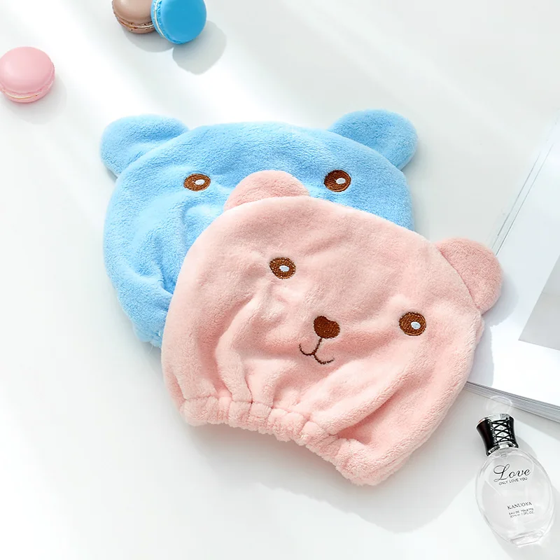 

1pcs Cartoon cute bear shower cap Microfiber Hair Turban Quickly Dry Hair Hat Wrapped Towel Bathing shower cap bathroom cap