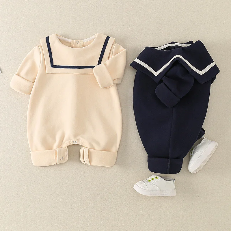 

2021 Baby and Toddler Autumn Romper Boys and Girls Lapel Long-sleeved Jumpsuit Baby Girls Clothes Winter Baby Rompers