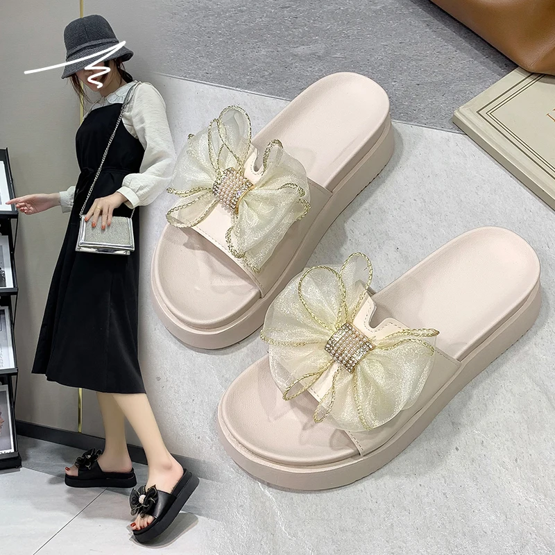 

Beach Shoes Ladies' Slippers Butterfly-Knot Luxury Slides Platform Med Slipers Women Sabot Flat Designer 2021 Summer Butterfly-k