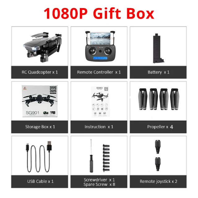 1080P Gift Box SG901 Дрон 4K двойная HD камера wifi FPV оптический поток Квадрокоптер Профессиональный Следуйте за мной Вертолет Hover складной игрушечные дроны - Цвет: 1080P Gift Box