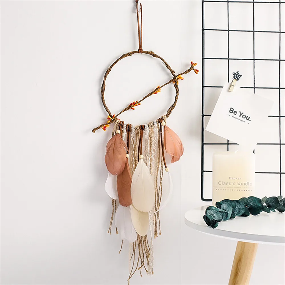 

Feather Tassel Dreamcatcher Hanging Decor Wall Home Dream Catcher with LED Lights