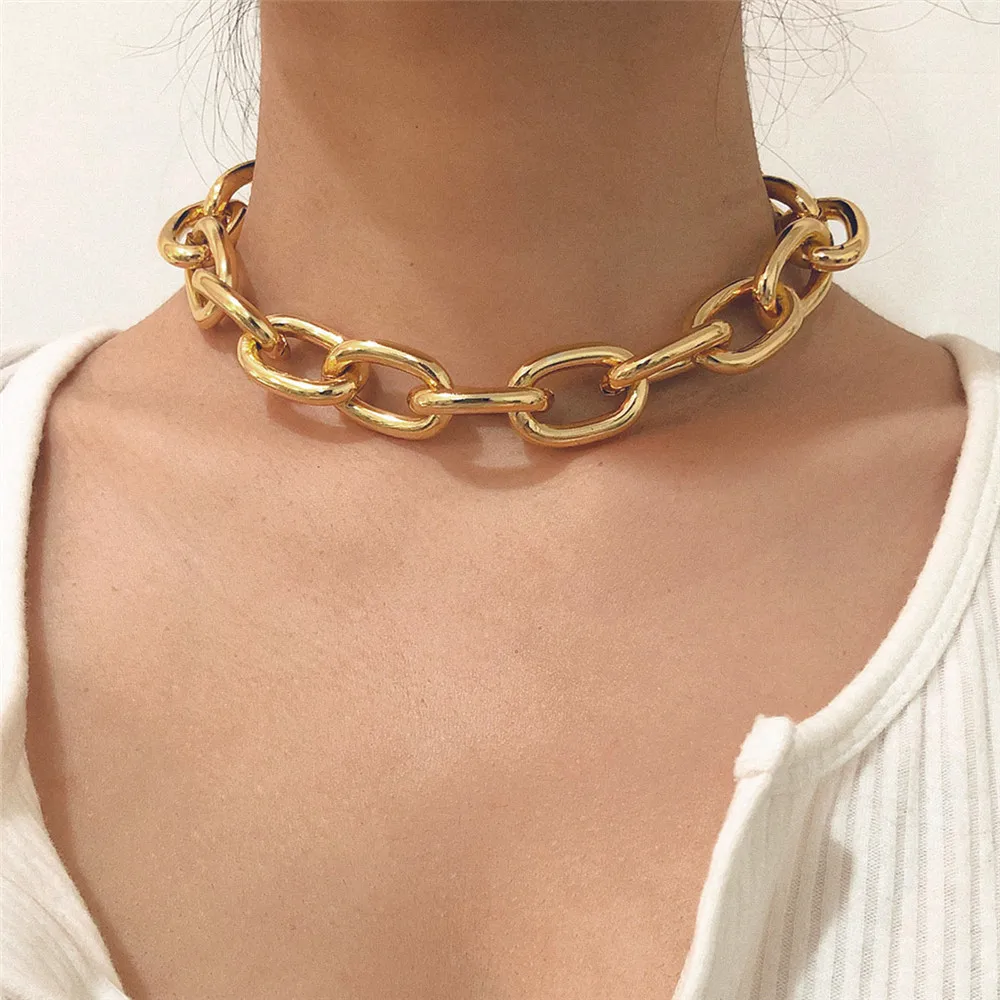 

Thicken Cuban Chain Choker Necklace for Women Steampunk Big Chain Geometric Men Necklace Hip-Hop Lovers Cool Rock Collar Jewelry