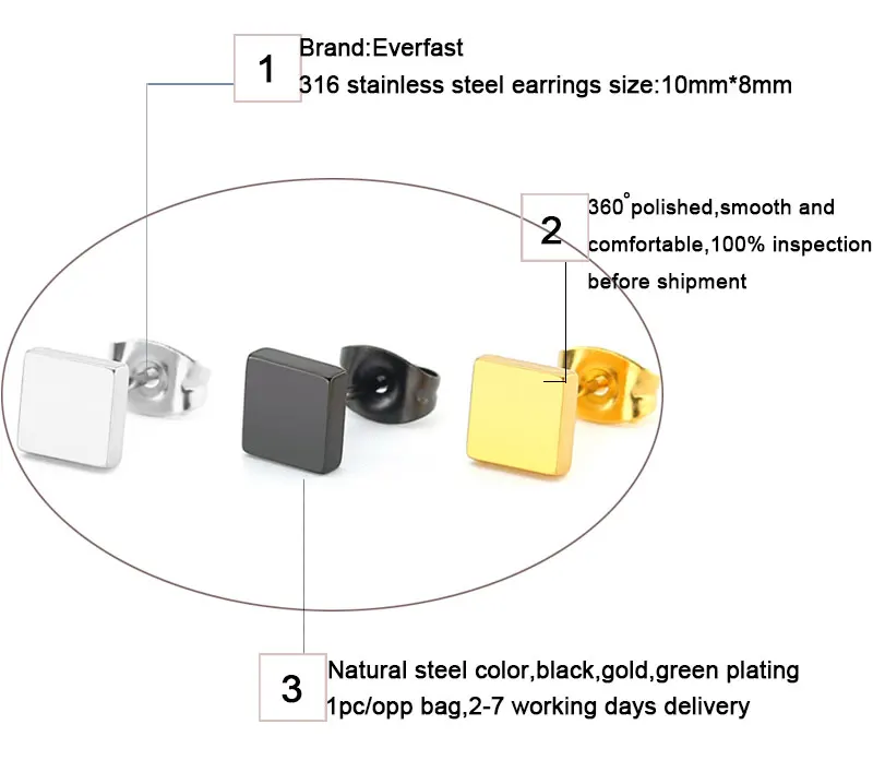 1 пара серьги-гвоздики из нержавеющей стали | Украшения и аксессуары