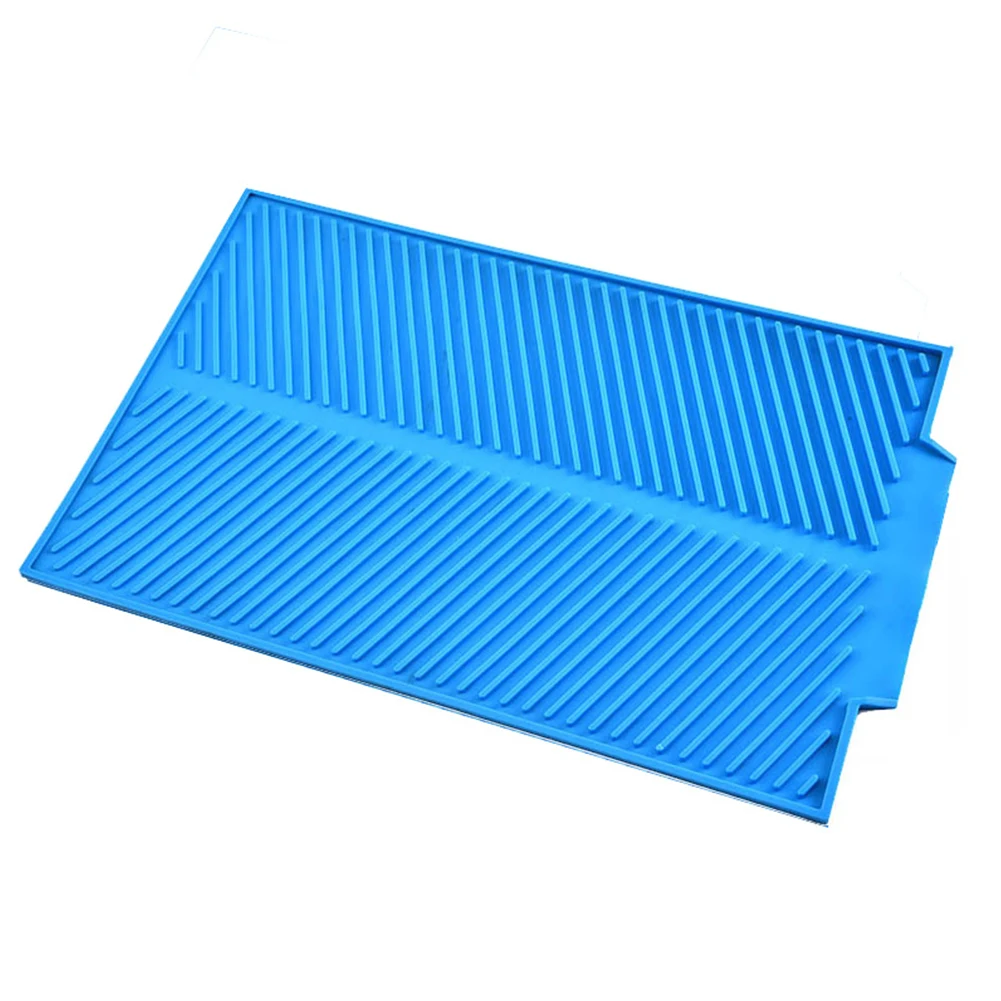 Синий Sink Silicone Heat Resistant Tableware Table Non Slip Durable Tray Kitchen Dish Drainer Organizer Practical Rectangle Drying Mat - Цвет: Синий