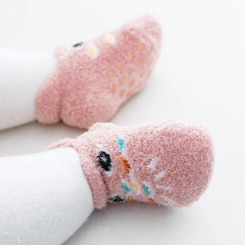 

2 pairs/lot newborn baby socks baby non slip socks infant socks feather yarn thickening baby floor socks cartoon toddler socks