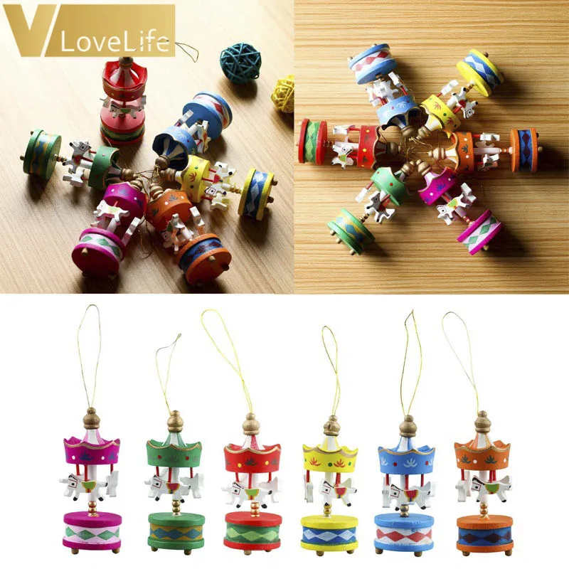 6 штук Рождественский деревянный настольный конь с орнаментами Мини Красивая деревянная подвеска для детей на Рождество Игрушка Подарок Новый год.