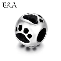 stainless steel beads paw prints hollow 5 5mm hole metal european bead bracelet charms making supplies diy jewelry findings