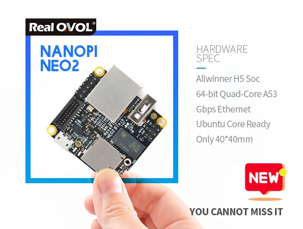 Плата разработки RealQvol FriendlyARM NanoPi NEO2 v1.1 LTS быстрее, чем Raspberry PI 40X40 мм(512 МБ/1 ГБ DDR3 ram) ARM Cortex-A53