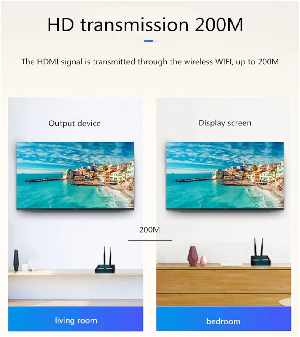 HDMI беспроводной удлинитель, 200 м беспроводной WiFi приемник передатчика HDMI 2,4 ГГц/5G 1080P с ИК-пультом дистанционного HDMI удлинитель для DVR, DVD