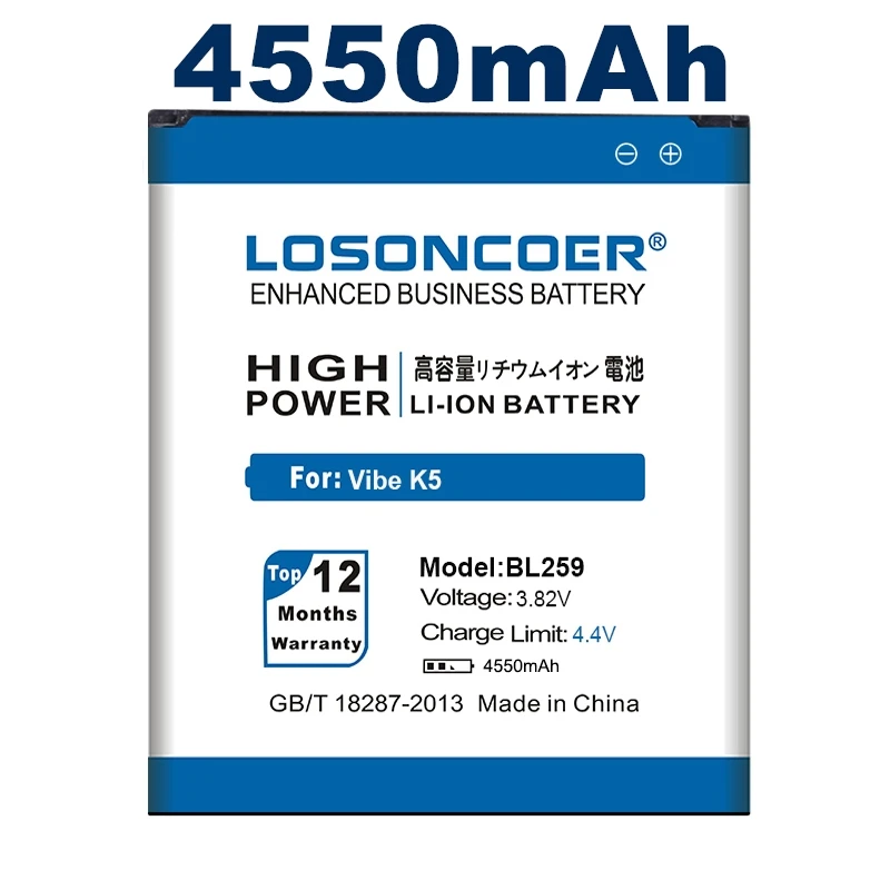 LOSONCOER BL259 4550 мА/ч, Батарея для lenovo vibe k5 plus Батарея K32C36 K32C30 Lemon 3 3S vibe k5 A6020a40 A6020 A40 в 6020a40