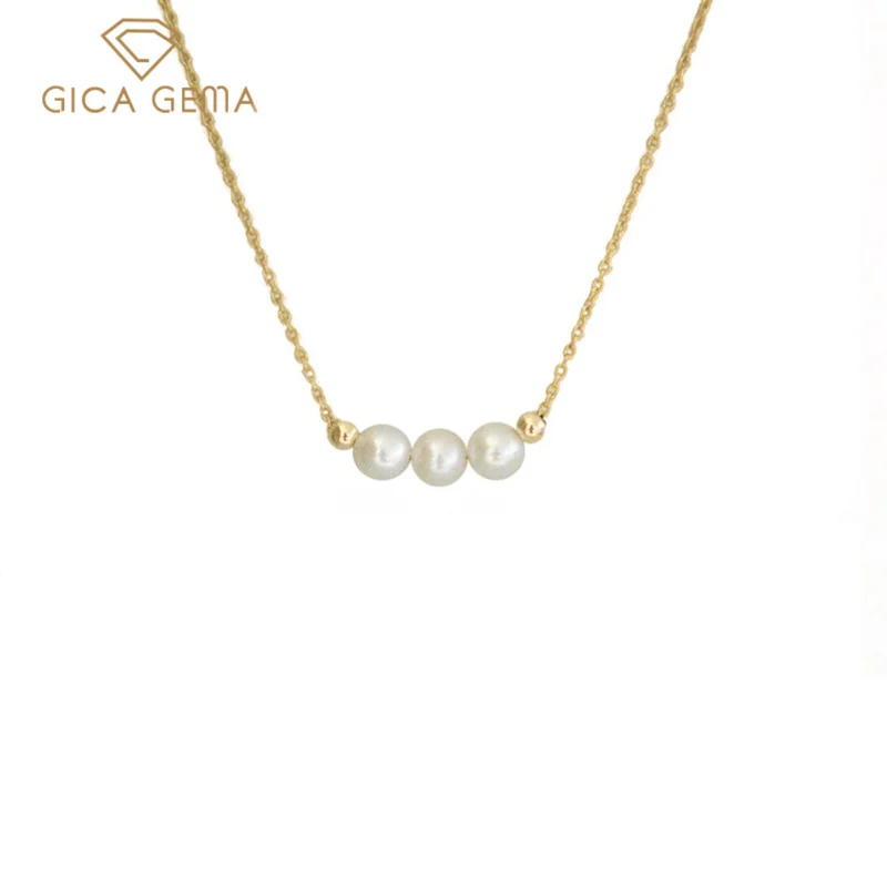 

GICA GEMA Classic 925 Sterling Silver Three Freshwater Pearl Necklace for women Fine Jewelry