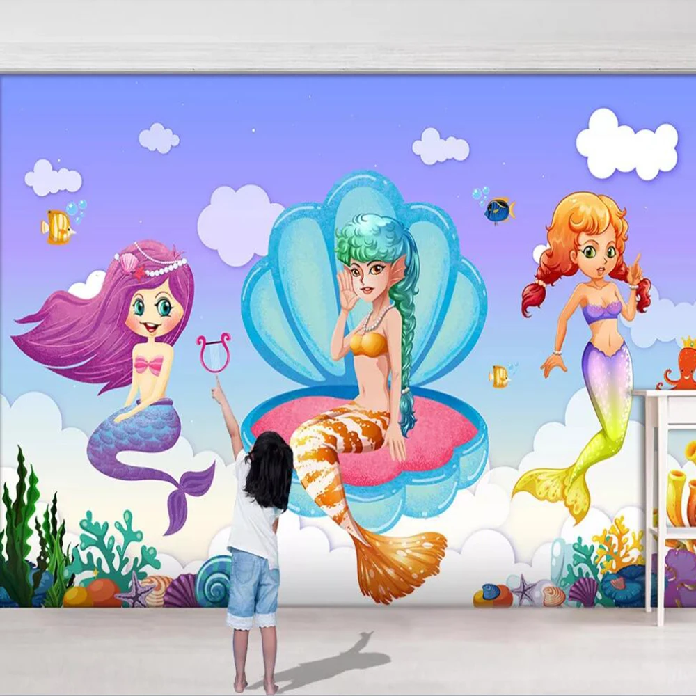 3D-обои Milofi на заказ мультяшная Фреска Русалка ракушки кораллы фон для детской
