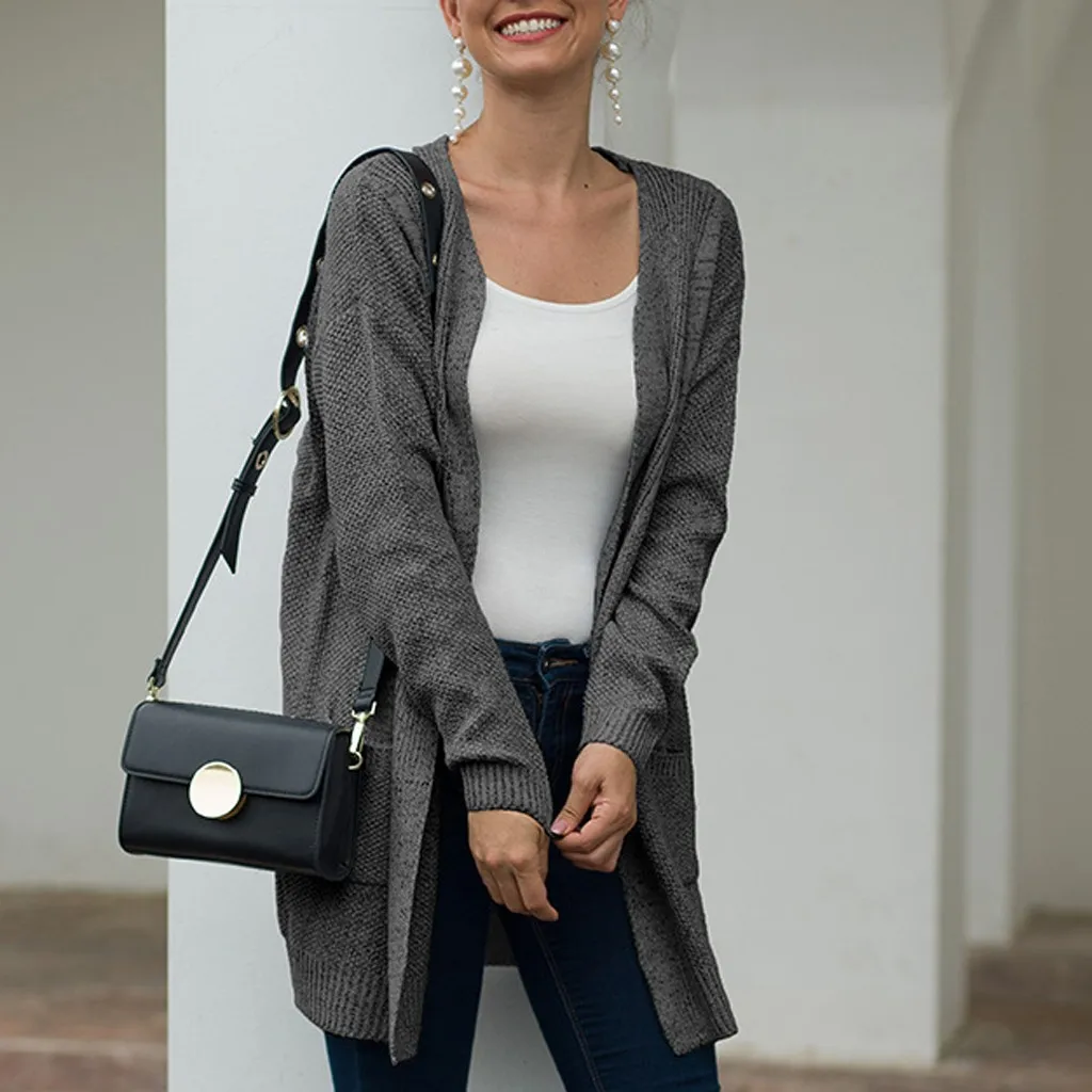Женский кардиган с открытым передом размера плюс элегантный вязаный свитер