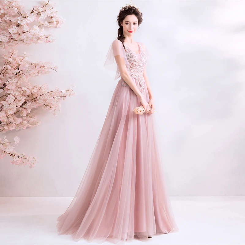 2021 Новый Праздничное платье с низким вырезом на спине розовое кружевное v
