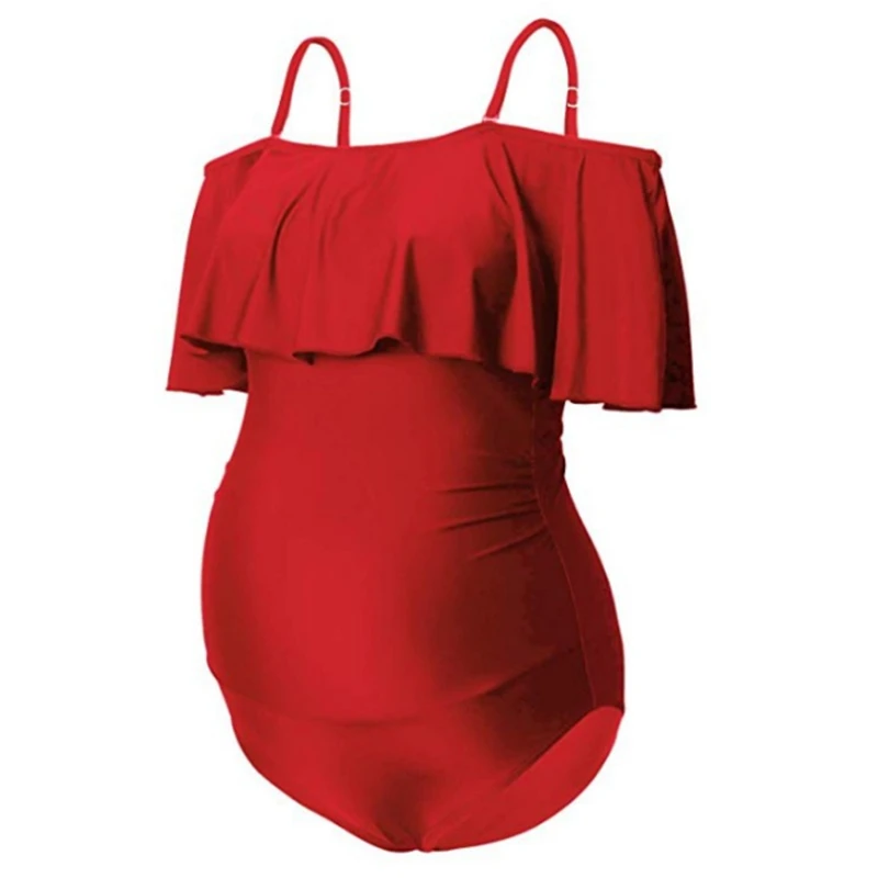 

Plus Size Maternity Swimsuit 2021 Sexy Solid Color Large Ruffle Spaghetti Straps Bathing Suits for Pregant Women Traje De Banho