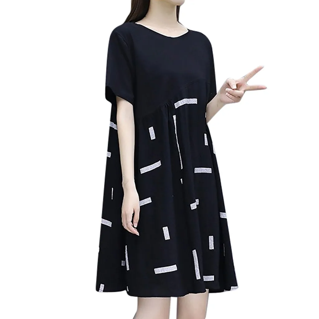 Женское свободное платье до колена Boho повседневное с коротким рукавом модель # w