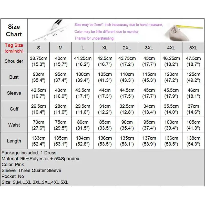 

VONDA Pink Women's Fashion 3/4 Sleeve Rose Printed Big Swing Pleated Maxi Dress Elegant Bridesmaid Wedding Party Ball Gowns