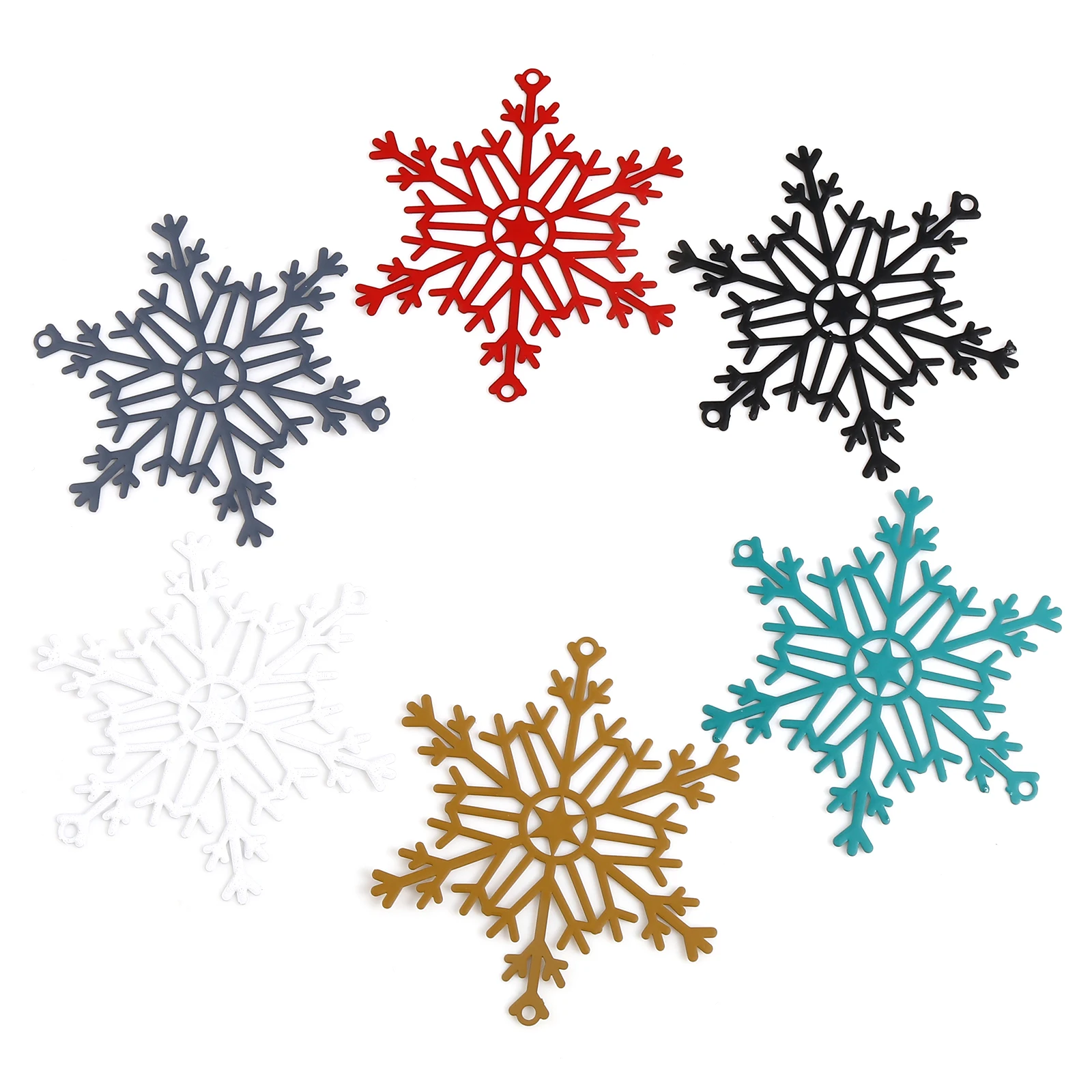 

Iron Alloy Filigree Stamping Connectors Christmas Snowflake Multicolor Painted Charms DIY Making Jewelry Gifts 5cm x 4.3cm,5PCs