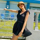 Женский слитный купальник в Корейском стиле, однотонный купальник с пуш-ап, монокини с юбкой, купальник с оборками, трикини, накладка, купальный костюм из шифона