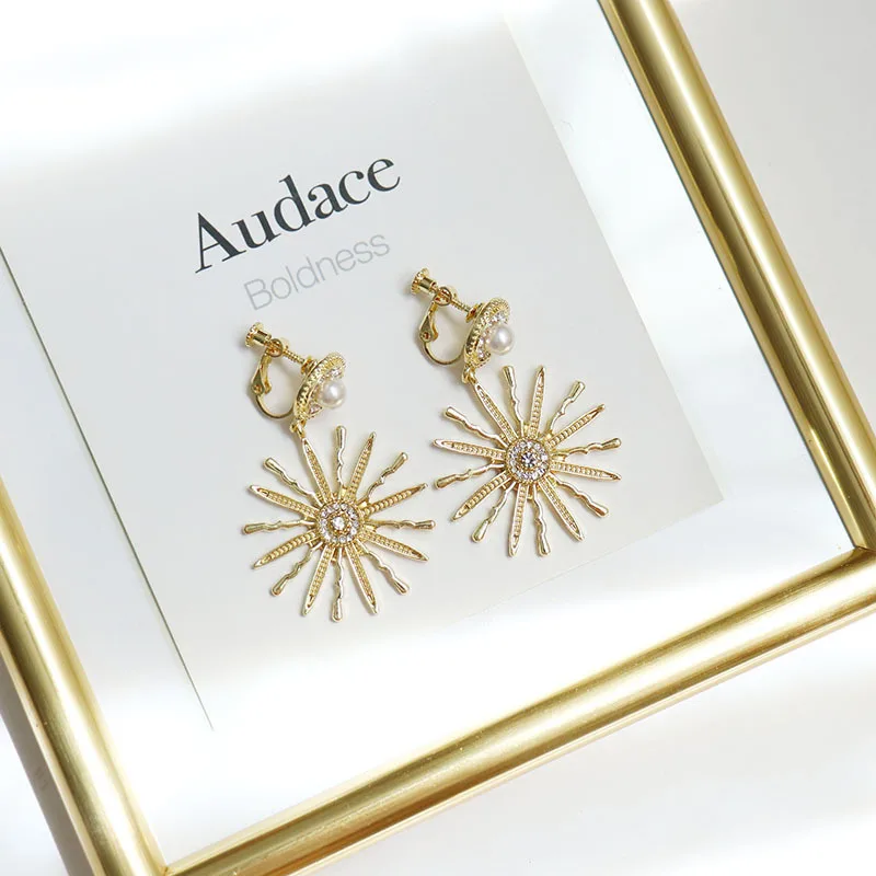 

Серьги-клипсы Sun Flower без пирсинга, металлические зажимы для ушей без отверстий, минималистичные серьги, ювелирные изделия CE108M