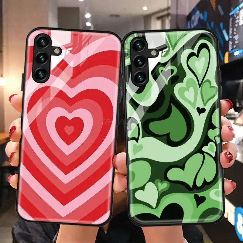 

Tempered Glass Case For Samsung A13 A21S A22 A02 A12 A32 A52 A72 A51 A71 Case Heart Circle Coque S20 FE S21 Ultra S22 Plus Funda
