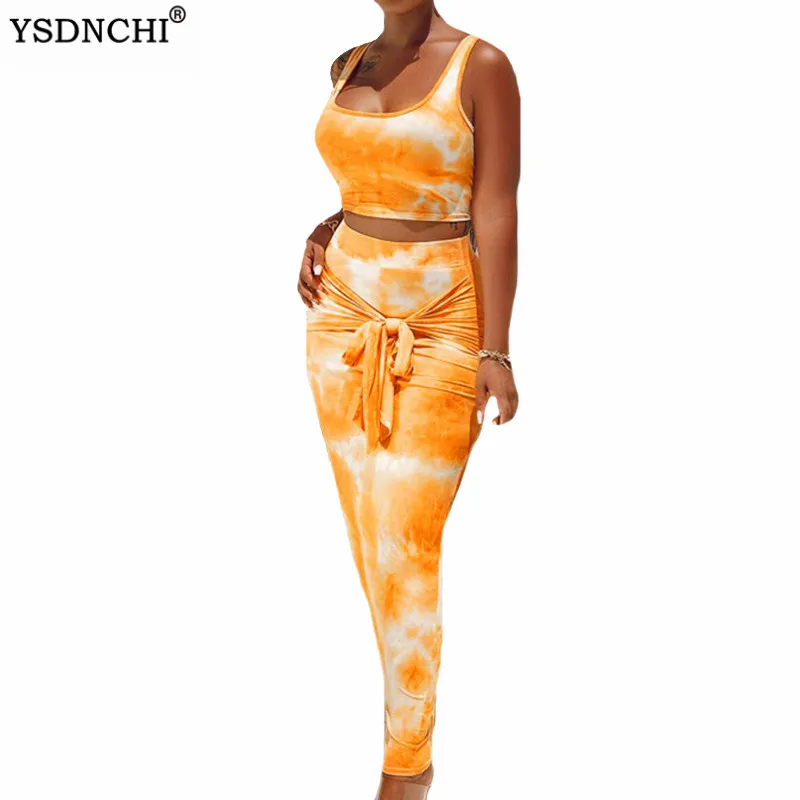 

YSDNCHI Sexy градиент Цвет укороченный топ миди комплект с юбкой в обтяжку уличная Двойка летние Для женщин Спагетти ремень с низким вырезом на с...