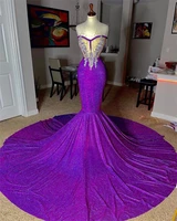luxury purple mermaid prom dresse 2022 beaded rhinestone aso ebi party dress for black girls evening gown african robe de bal
