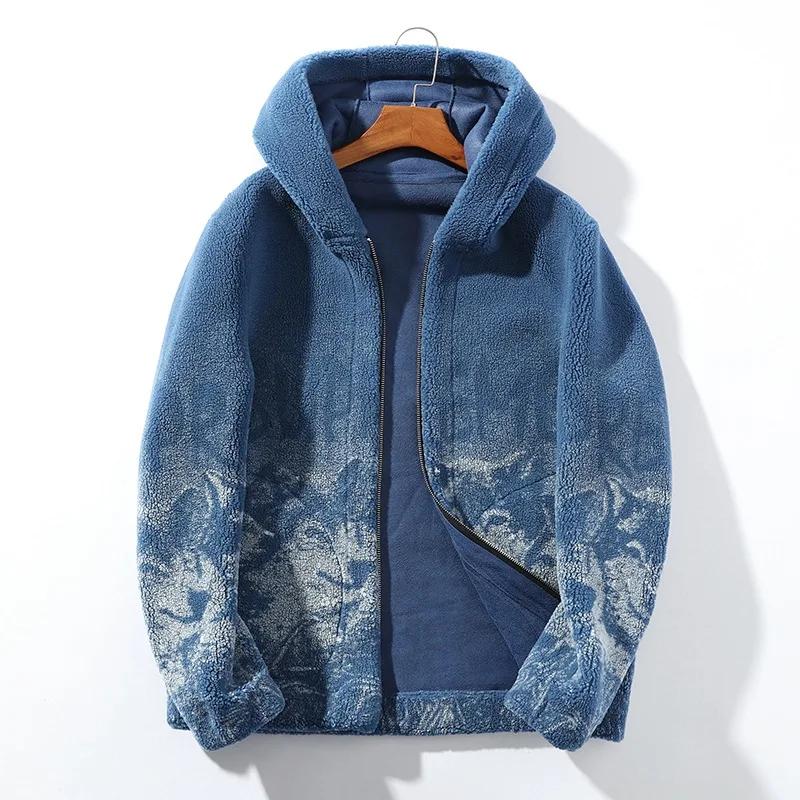 Новая осенне-зимняя мужская замшевая Толстая куртка с капюшоном узором волка