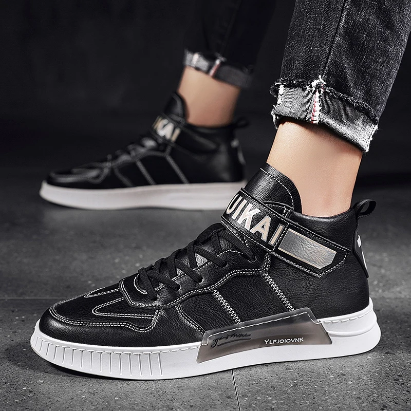 

New Luxury Casual Shoes For Adult White Youth Fashion Men Shoes High Quality Leather Casual Sneakers Mid-Top Flats Shoes Mens
