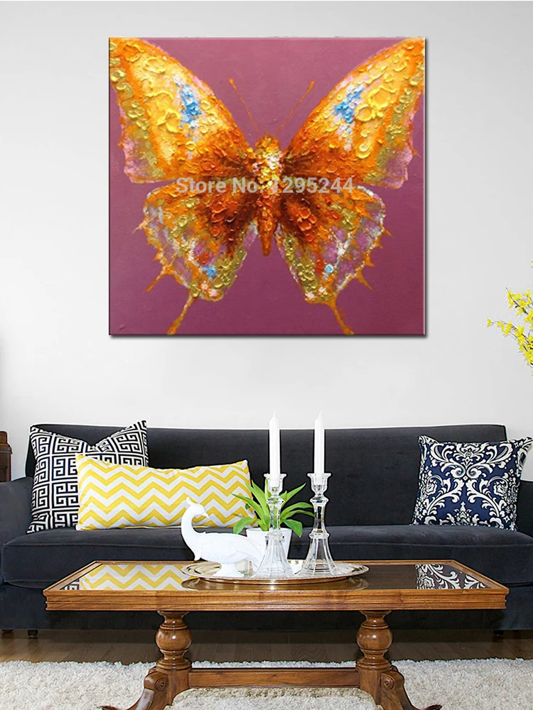 Картина маслом с животными Красивая Золотая Бабочка ручная работа картинки для