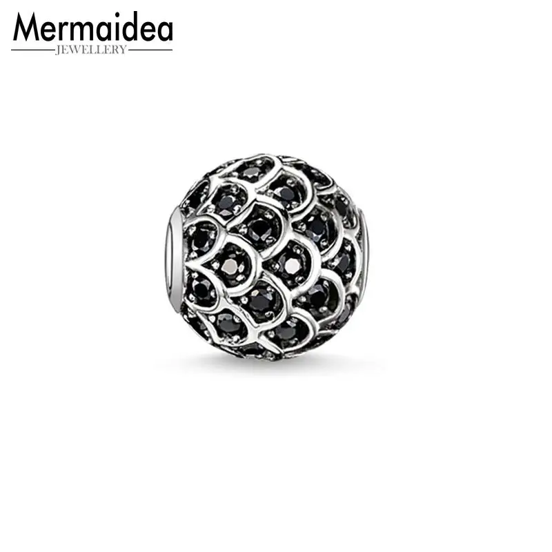 Бусины с черными рыбками посеребренные бусины стразы подходят для браслетов