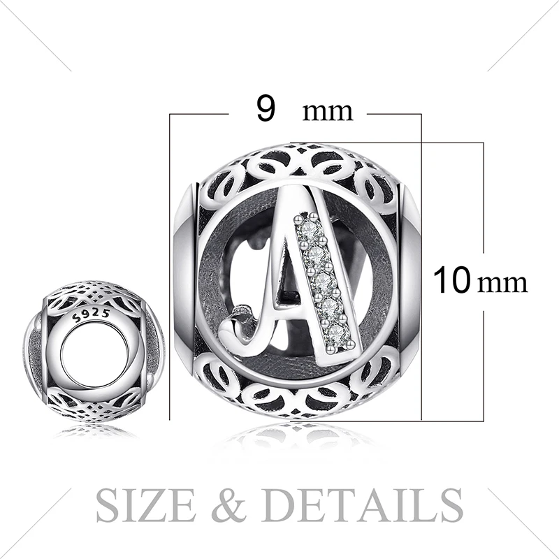 JewelryPalace Мода Письмо A-Z кубического циркония Aucthentic 925 пробы серебряный шарм для изготовления браслет DIY ювелирных подарок